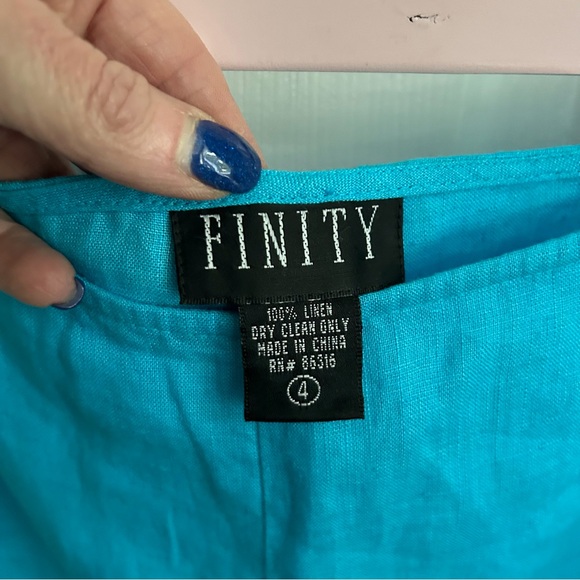 Finity Peacock Blue Linen Pants 4 - Picture 3 of 4